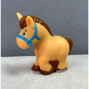 Fisher Price Little People Horse Tan Brown Blue Bridle Farm Barn Ranch